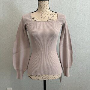 NWT FRAY I.D. Japan Square Neck Bishop Sleeves Ribbed Sweater Beige Size S